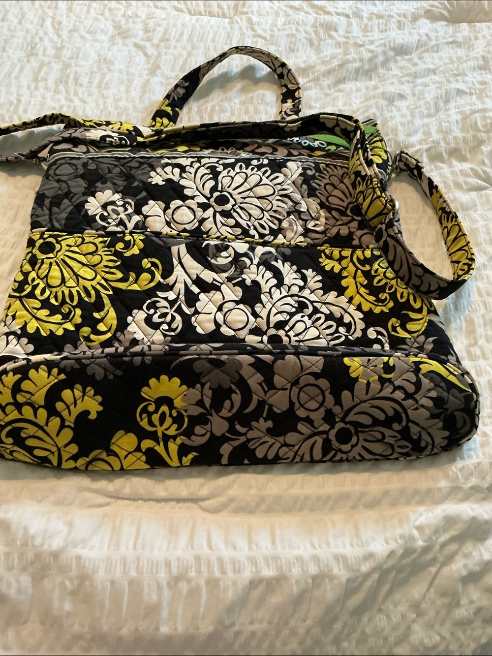 New Vera Bradley Quilted Floral Tote in Black, Gray & Yellow called Baroque